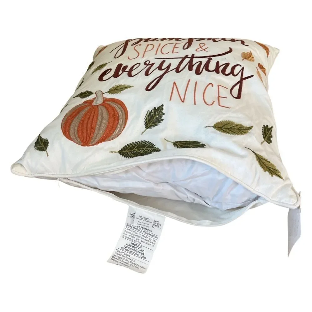 Love Marlo Fall Pumpkin Spice Everything Nice Throw Pillow NWT 20” Square